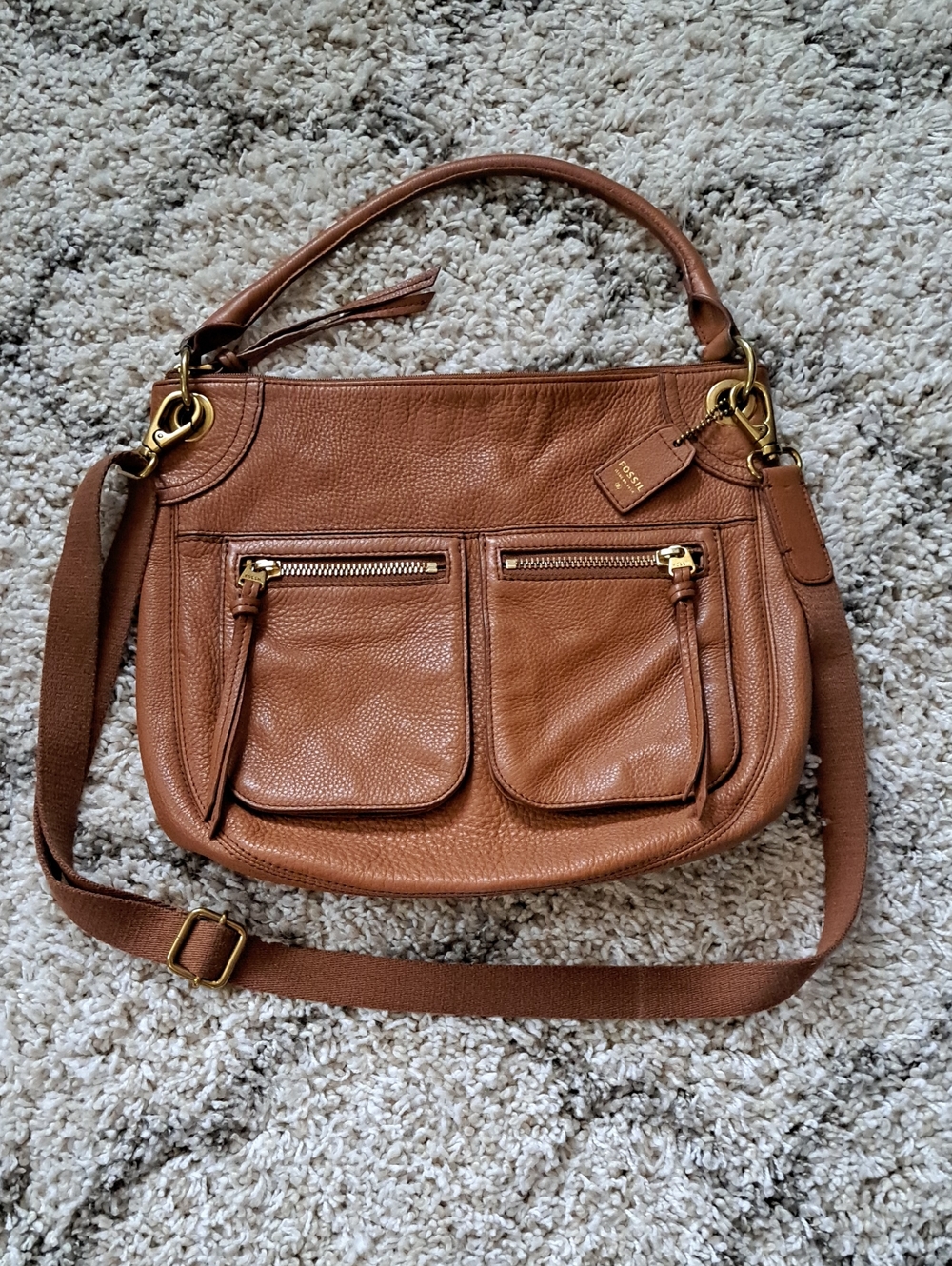Fossil Leather Hobo Shoulder Bag in Cognac Brown - Women Bags